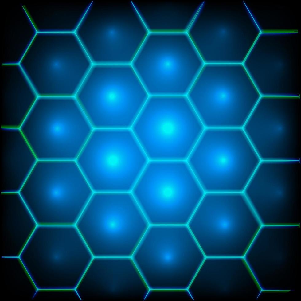 fond de technologie abstraite de forme hexagonale vectorielle avec éclairage lumineux de couleur bleu et vert vecteur