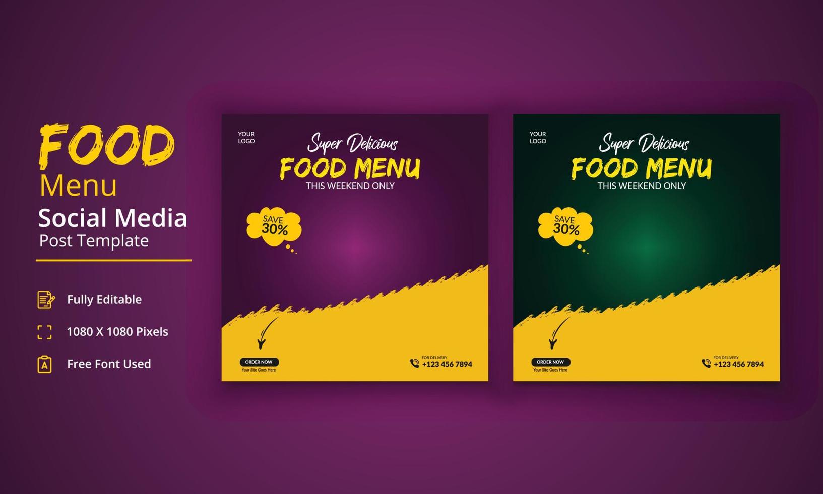 modèle de publication de médias sociaux de menu alimentaire, histoire de menu de nourriture super délicieuse, publication de médias sociaux de restaurant vecteur