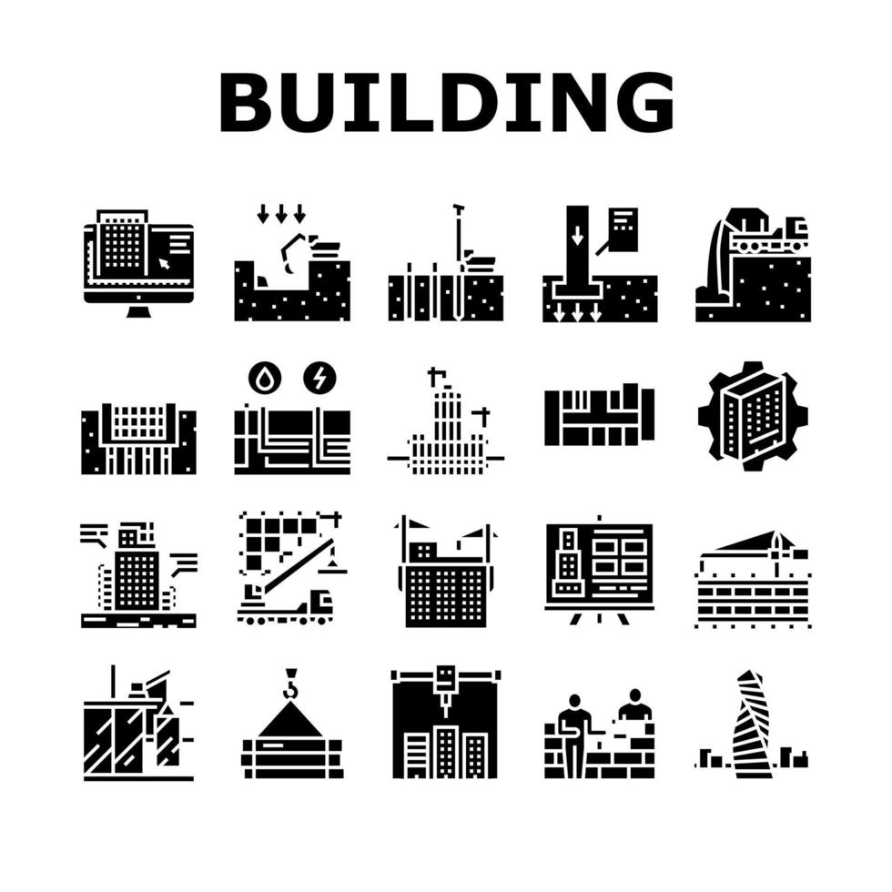 bâtiment, construction, collection, icônes, ensemble, vecteur