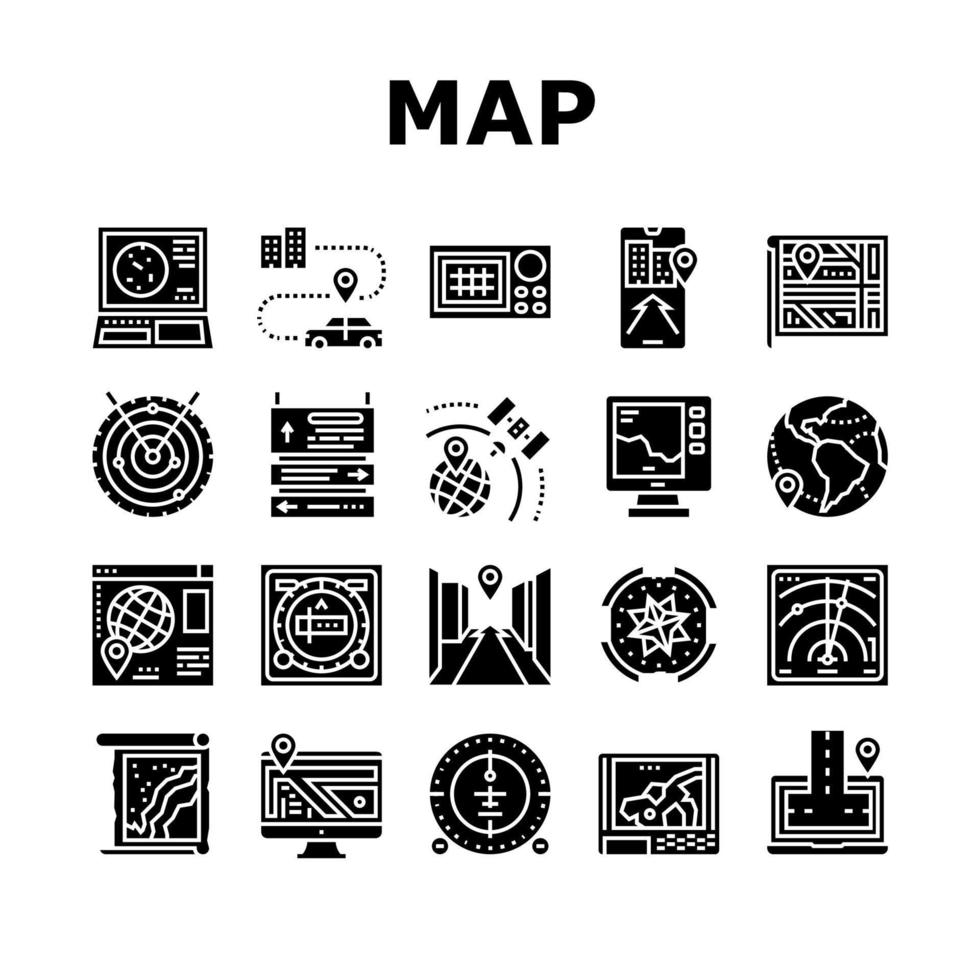 icônes de collection de système de localisation de carte définies vecteur
