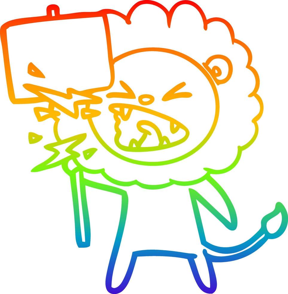 arc en ciel gradient ligne dessin dessin animé lion rugissant manifestant vecteur