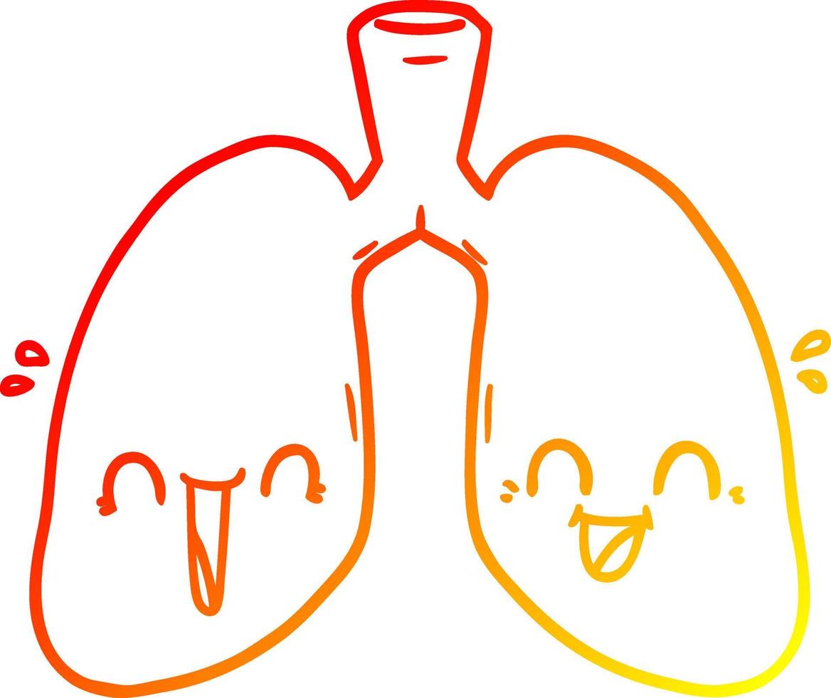ligne de gradient chaud dessinant des poumons heureux de dessin animé vecteur