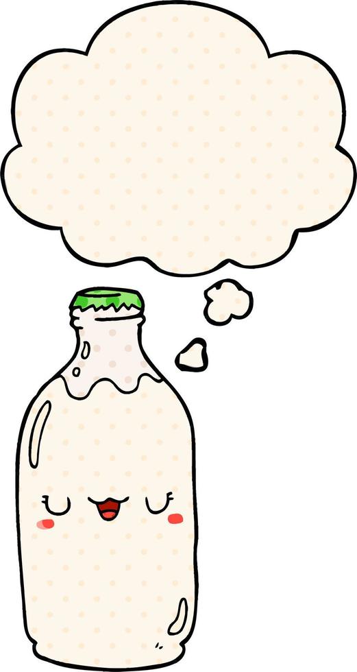 bouteille de lait de dessin animé mignon et bulle de pensée dans le style de la bande dessinée vecteur