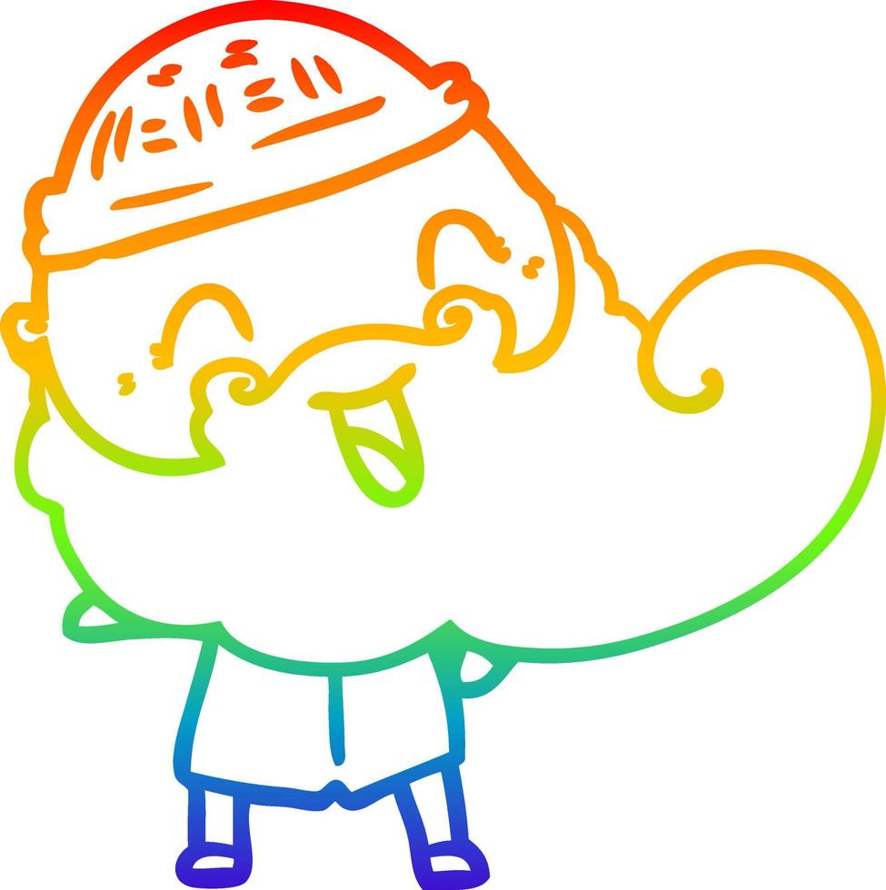 ligne de gradient arc-en-ciel dessin homme heureux avec barbe et chapeau d'hiver vecteur