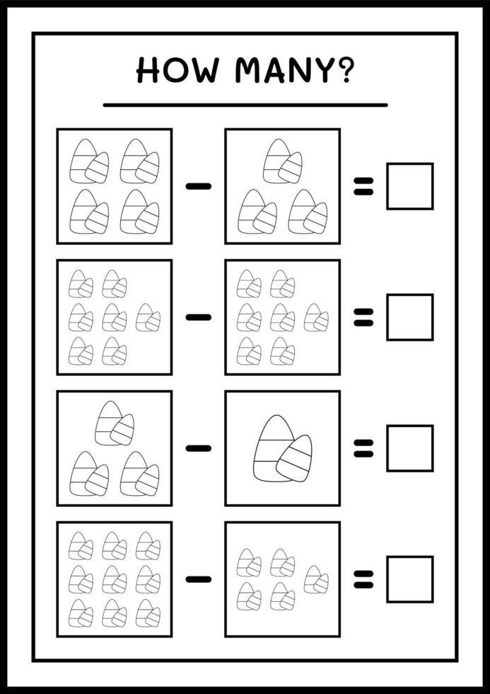 combien de bonbons, jeu pour enfants. illustration vectorielle, feuille de calcul imprimable vecteur