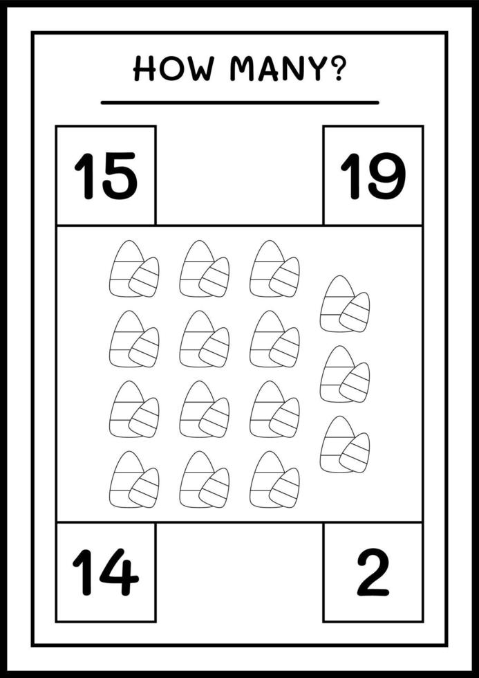 combien de bonbons, jeu pour enfants. illustration vectorielle, feuille de calcul imprimable vecteur