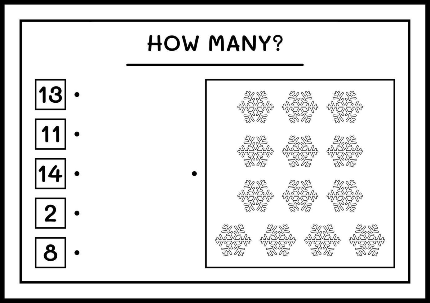 combien de flocon de neige, jeu pour les enfants. illustration vectorielle, feuille de calcul imprimable vecteur