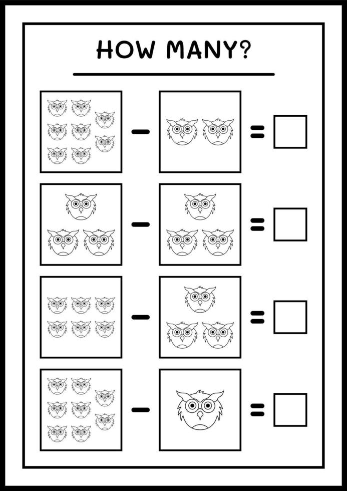 combien de chouette, jeu pour enfants. illustration vectorielle, feuille de calcul imprimable vecteur