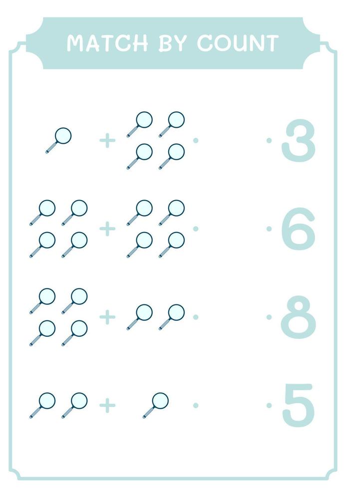 match au compte de la loupe, jeu pour enfants. illustration vectorielle, feuille de calcul imprimable vecteur