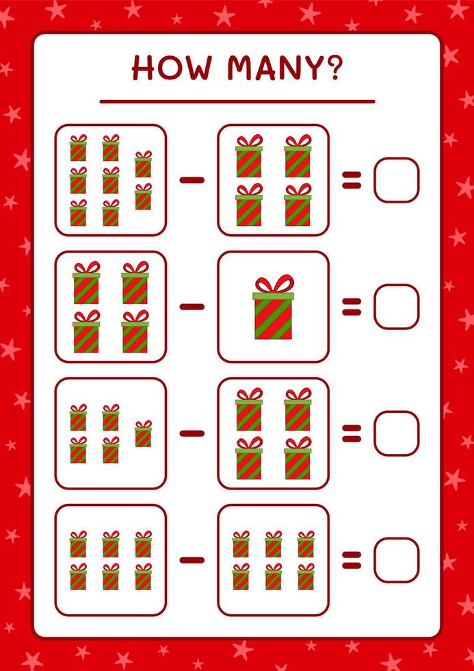 combien de coffret cadeau, jeu pour enfants. illustration vectorielle, feuille de calcul imprimable vecteur