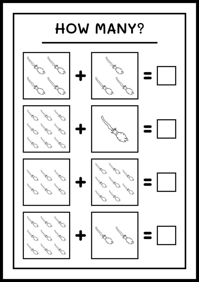 combien de magie de balai, jeu pour enfants. illustration vectorielle, feuille de calcul imprimable vecteur