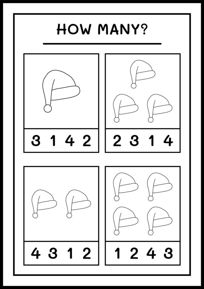 combien de chapeau de père noël, jeu pour enfants. illustration vectorielle, feuille de calcul imprimable vecteur