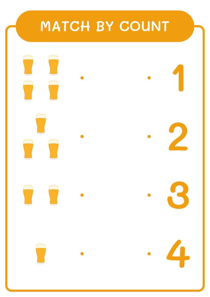 match au nombre de bières, jeu pour enfants. illustration vectorielle, feuille de calcul imprimable vecteur