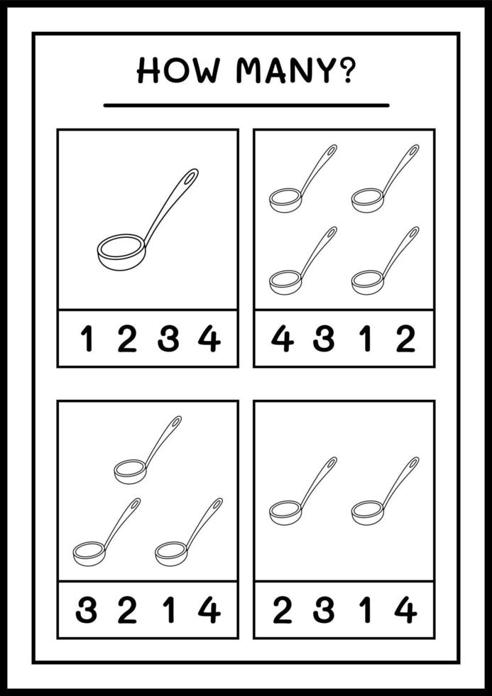 combien de louche, jeu pour enfants. illustration vectorielle, feuille de calcul imprimable vecteur