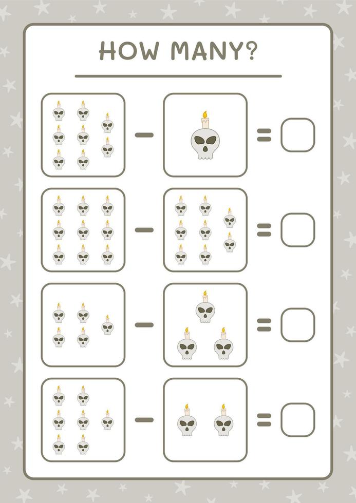 combien de crâne avec bougie, jeu pour enfants. illustration vectorielle, feuille de calcul imprimable vecteur