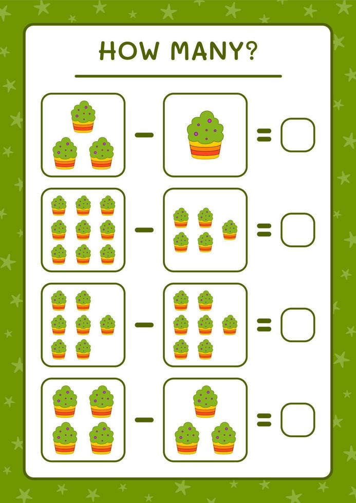 combien de cup cake, jeu pour enfants. illustration vectorielle, feuille de calcul imprimable vecteur