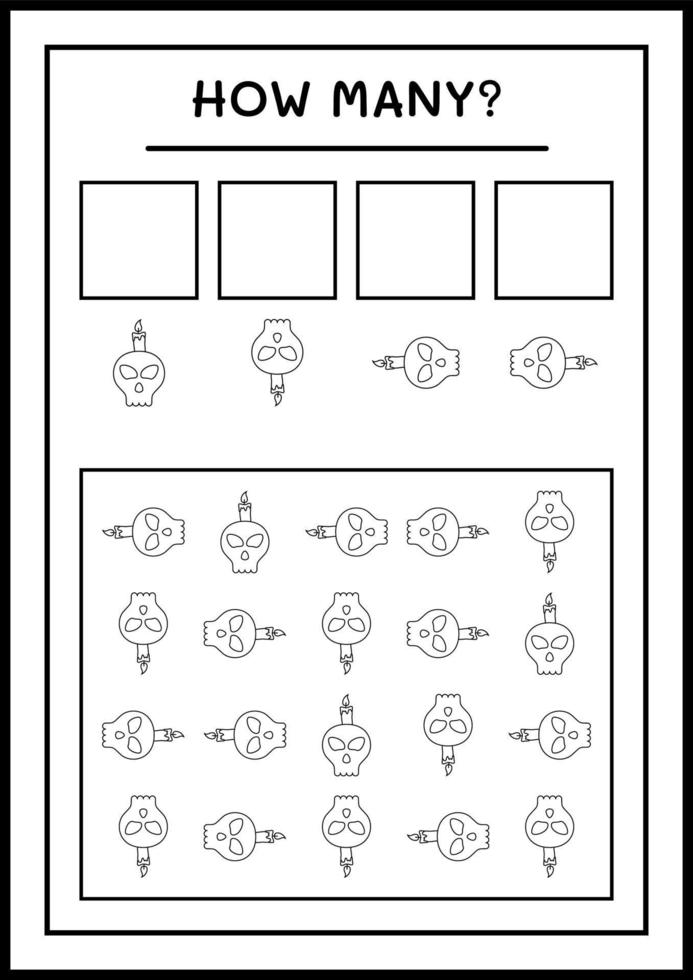 combien de crâne avec bougie, jeu pour enfants. illustration vectorielle, feuille de calcul imprimable vecteur