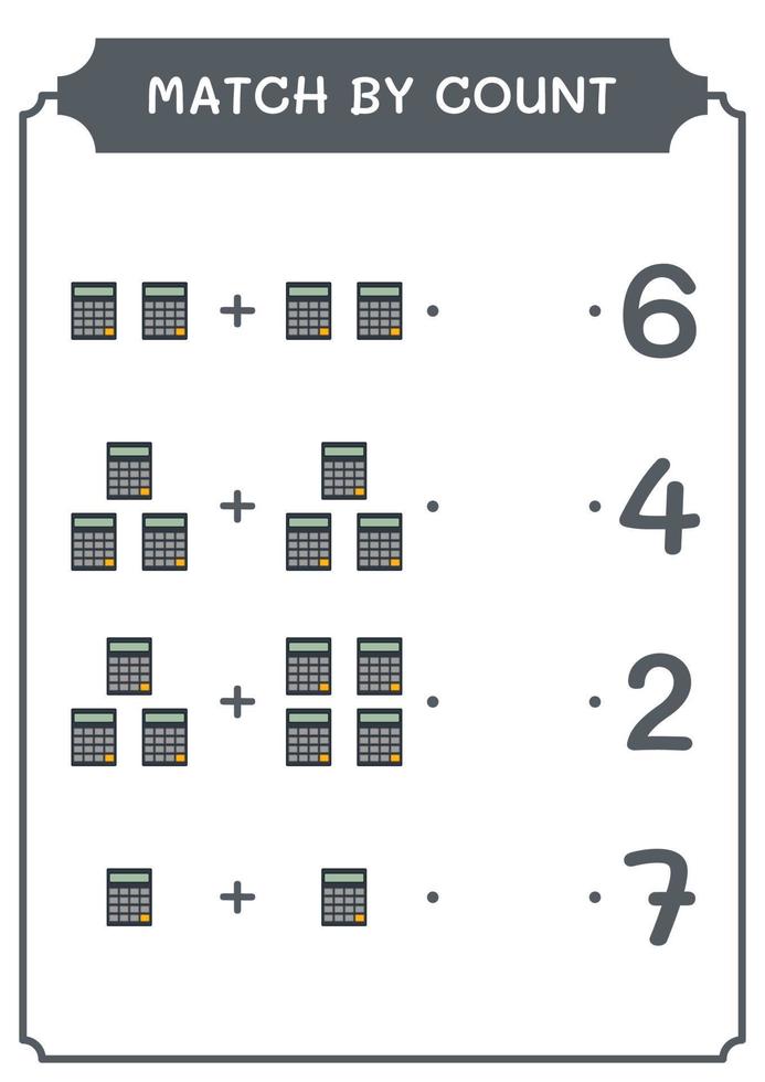 match par nombre de calculatrice, jeu pour enfants. illustration vectorielle, feuille de calcul imprimable vecteur