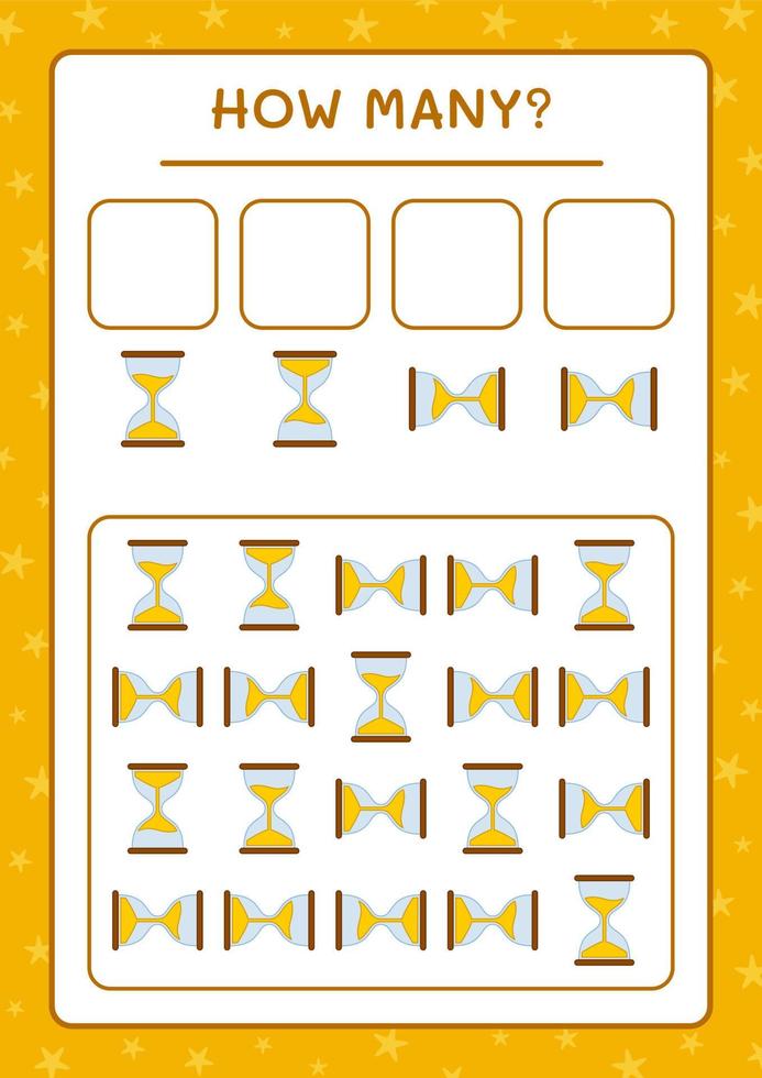 combien de sablier, jeu pour enfants. illustration vectorielle, feuille de calcul imprimable vecteur