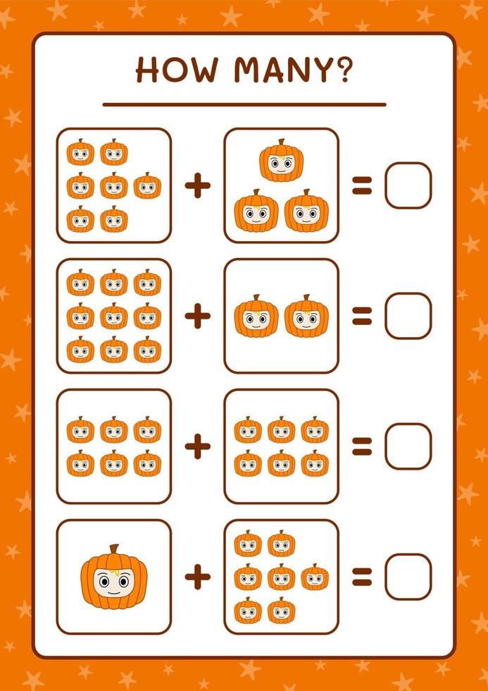 combien de masque de citrouille, jeu pour enfants. illustration vectorielle, feuille de calcul imprimable vecteur