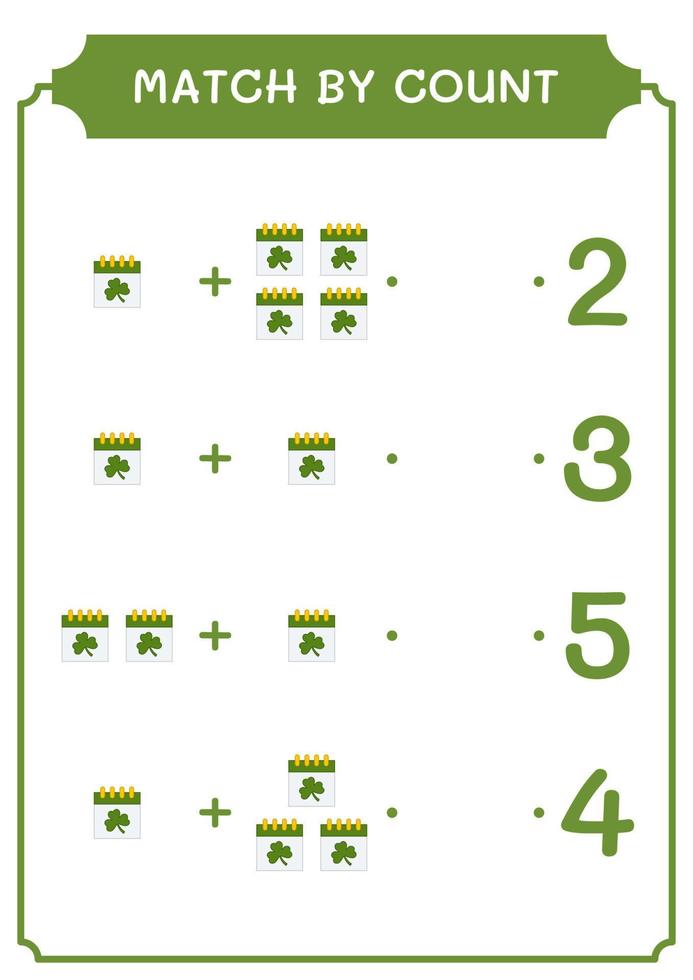 match par décompte de calendrier, jeu pour enfants. illustration vectorielle, feuille de calcul imprimable vecteur