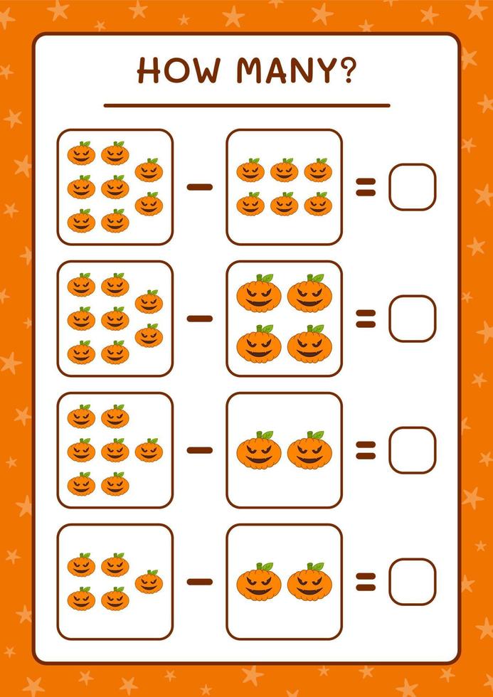 combien de citrouille, jeu pour enfants. illustration vectorielle, feuille de calcul imprimable vecteur