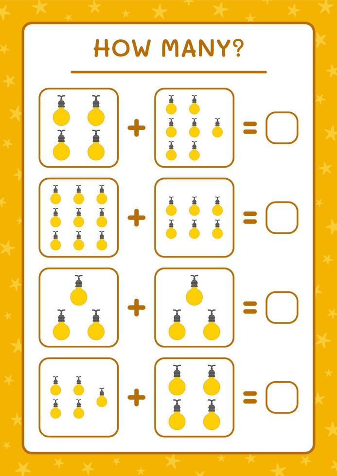 combien de lumières de noël, jeu pour enfants. illustration vectorielle, feuille de calcul imprimable vecteur