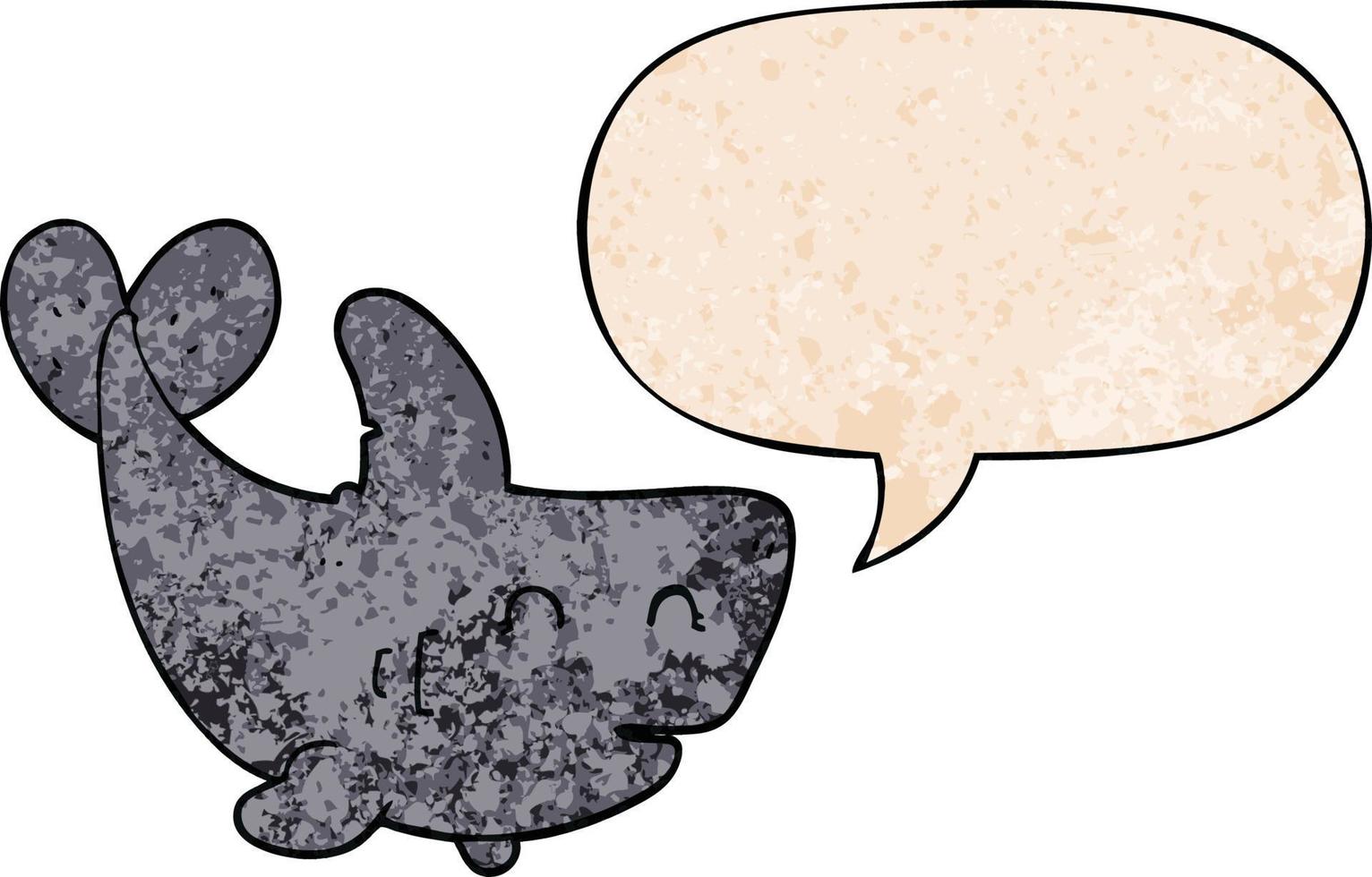 requin de dessin animé et bulle de dialogue dans un style de texture rétro vecteur