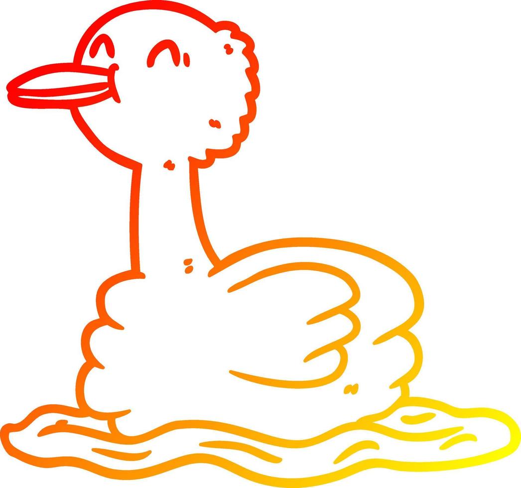 ligne de gradient chaud dessinant un canard de natation vecteur