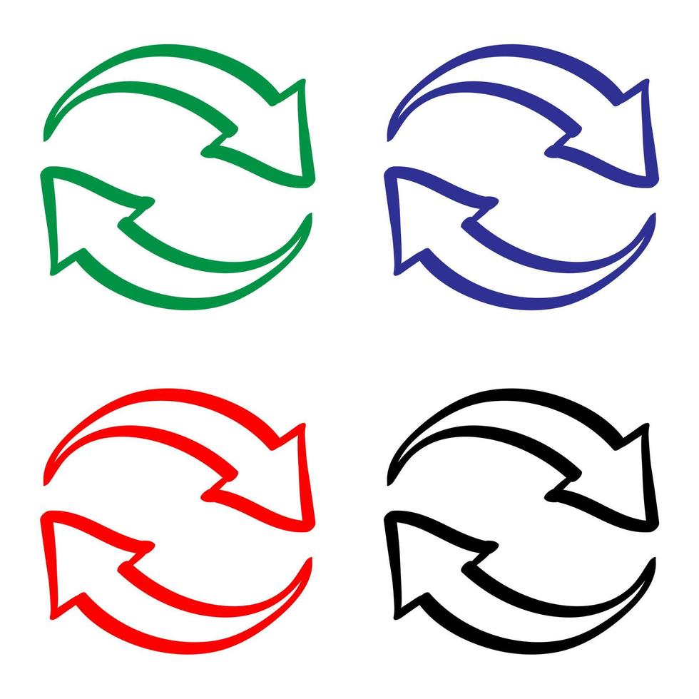 icône de flèche d'échange circulaire double inversée dessinée à la main dans le style doodle vecteur