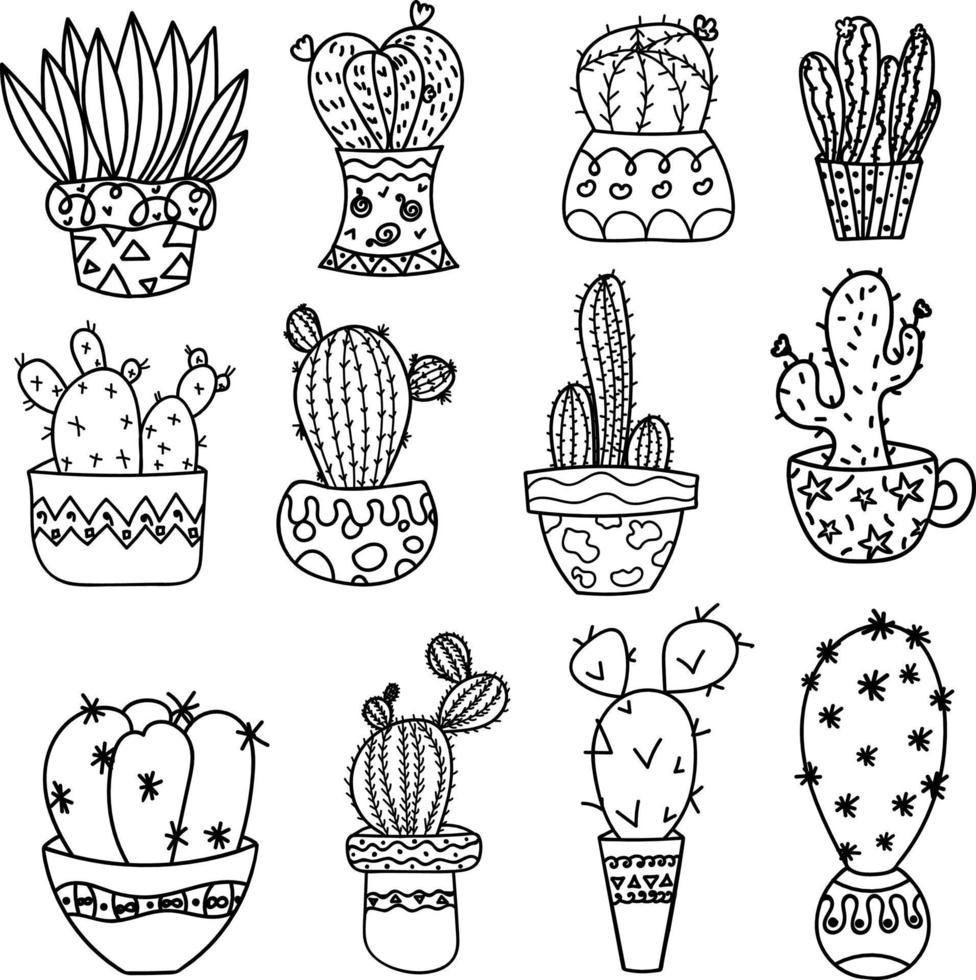 ensemble de cactus de contour vecteur