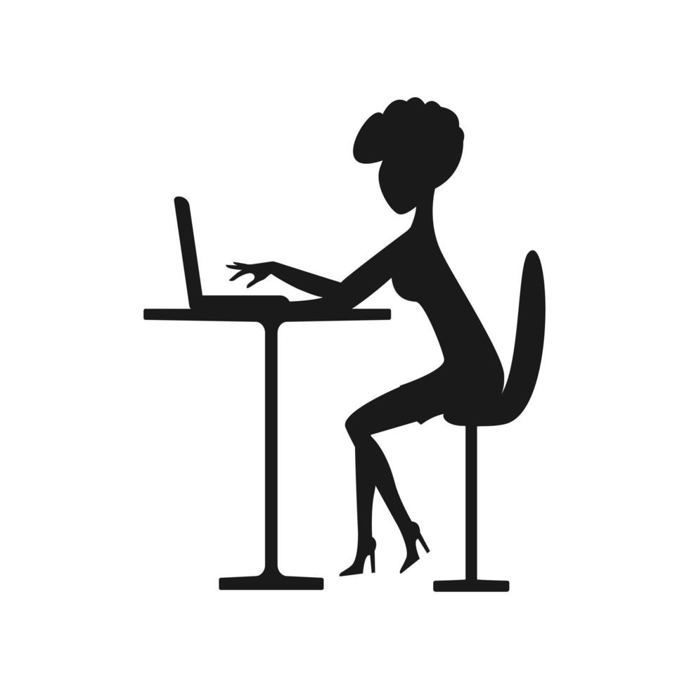 belle fille écrit ou reçoit une lettre d'amour par internet, silhouette sombre, logo, icône. vecteur