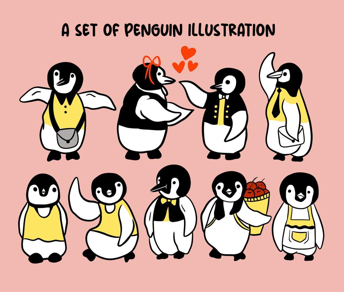 un ensemble d'illustrations de pingouins mignons vecteur