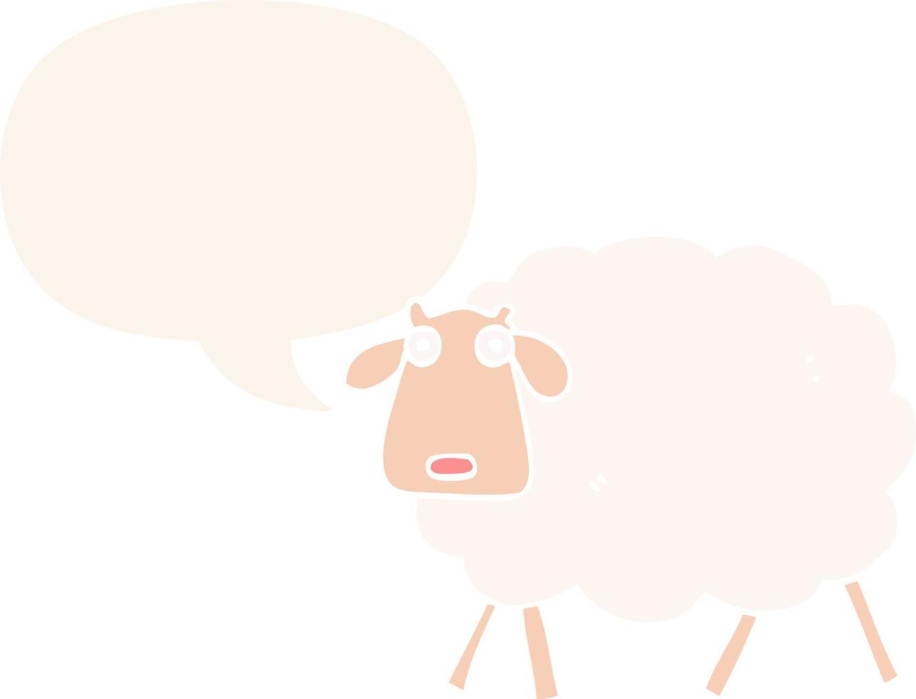 dessin animé mouton et bulle de dialogue dans un style rétro vecteur