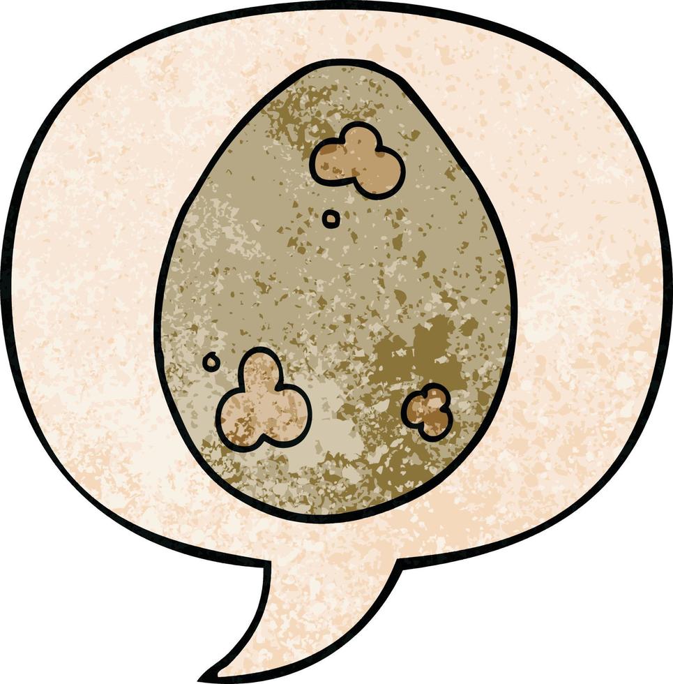 oeuf de dessin animé et bulle de dialogue dans un style de texture rétro vecteur