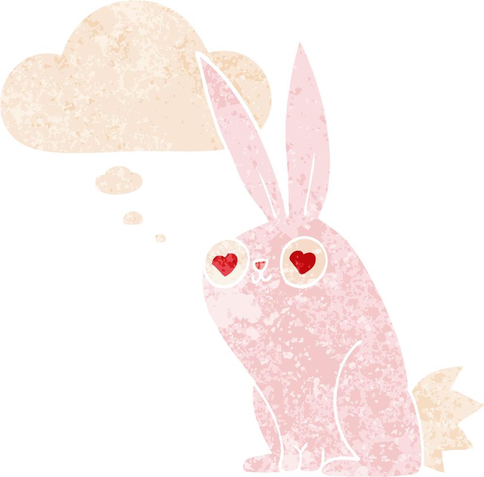 dessin animé lapin amoureux et bulle de pensée dans un style texturé rétro vecteur