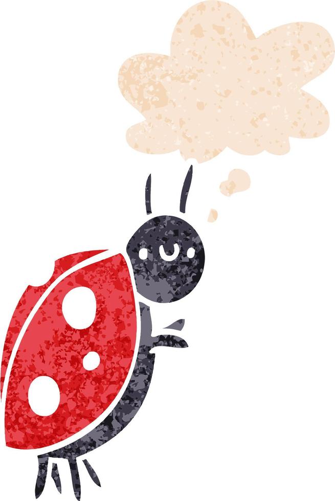 coccinelle de dessin animé et bulle de pensée dans un style texturé rétro vecteur