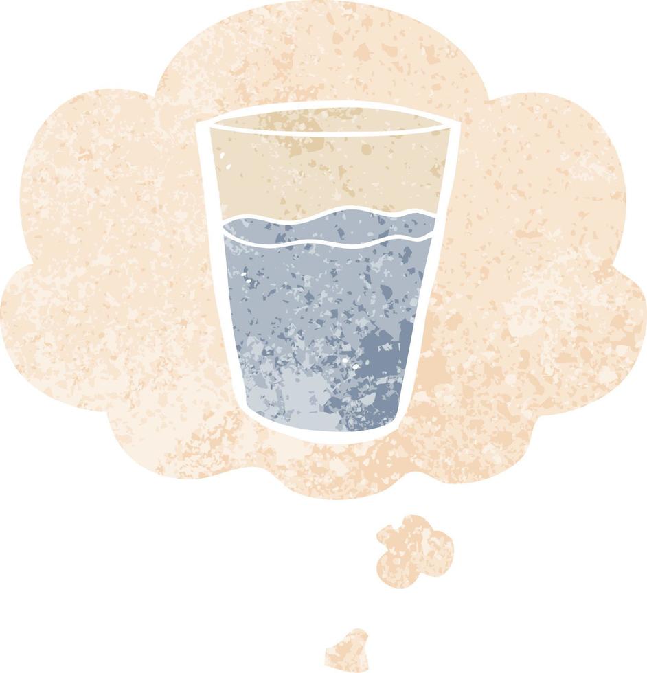 dessin animé verre d'eau et bulle de pensée dans un style texturé rétro vecteur