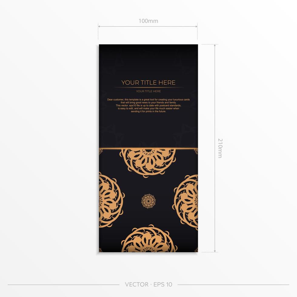 modèle de carte d'invitation rectangulaire noir de luxe avec ornement abstrait vintage. éléments vectoriels élégants et classiques prêts pour l'impression et la typographie. vecteur