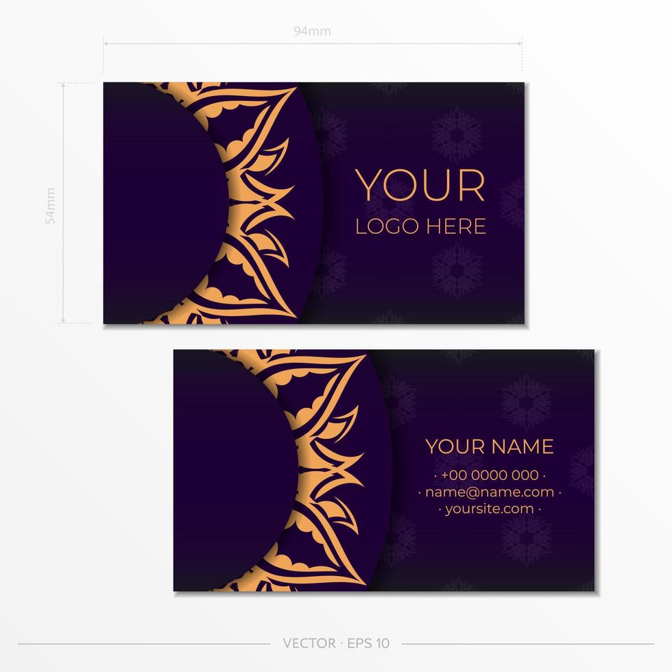 modèle de cartes de visite de luxe violet avec ornements décoratifs de cartes de visite, motif oriental, illustration. vecteur