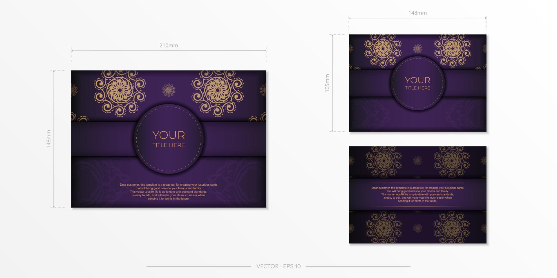 modèle de carte postale violet luxueux avec ornement de mandala indien vintage. éléments vectoriels élégants et classiques prêts pour l'impression et la typographie. vecteur