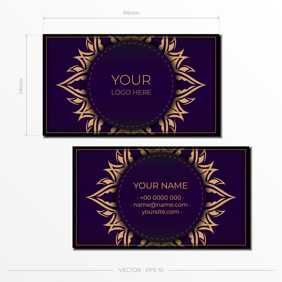 modèle de cartes de visite de luxe violet avec cartes de visite d'ornements décoratifs, motif oriental, illustration. vecteur
