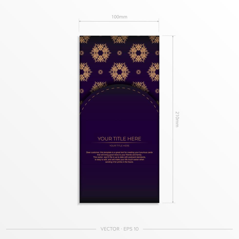 modèle de carte postale rectangulaire violet luxueux avec ornement de mandala abstrait vintage. éléments vectoriels élégants et classiques prêts pour l'impression et la typographie. vecteur