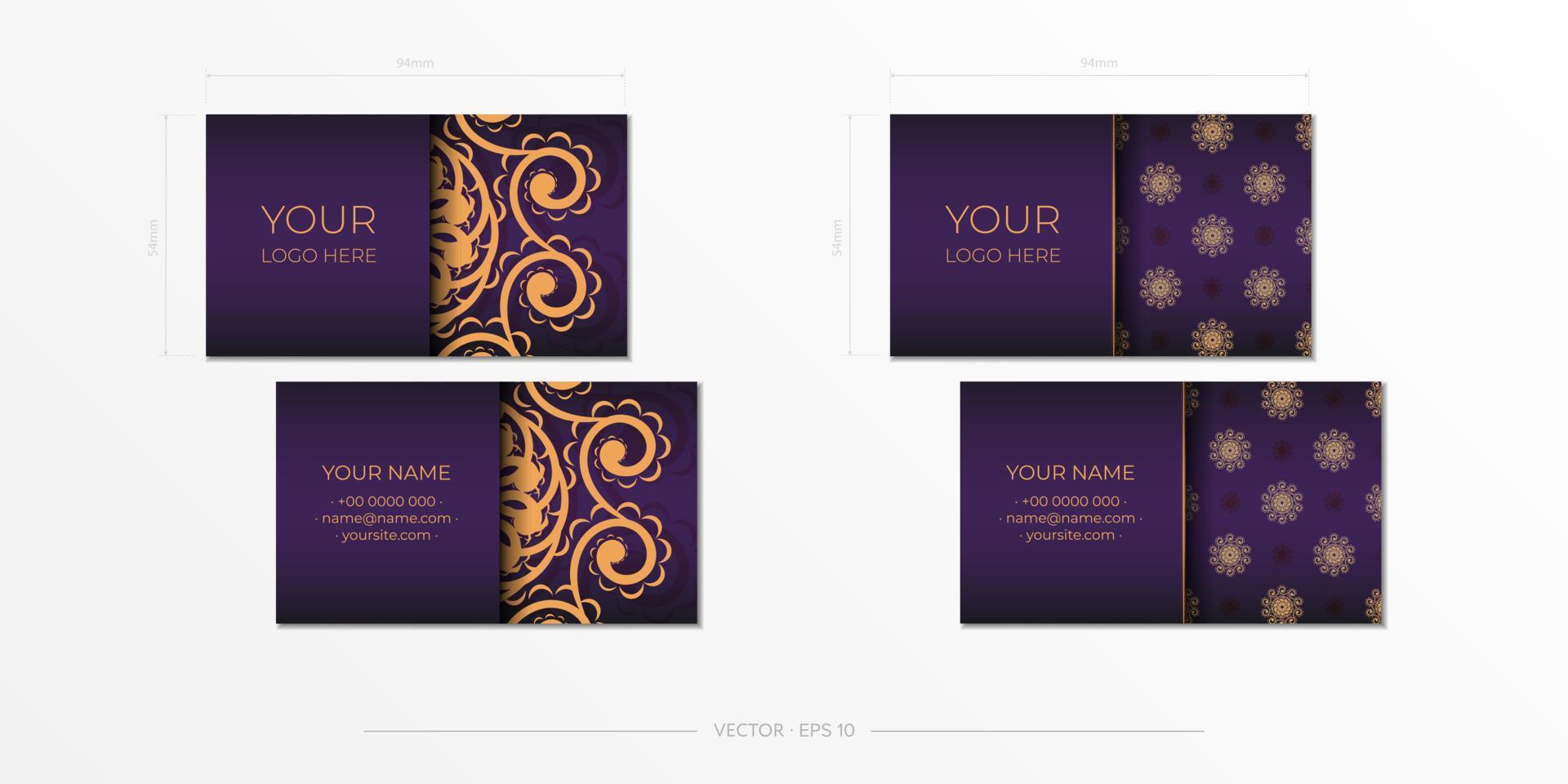 cartes de visite violettes avec cartes de visite ornements décoratifs, motif oriental, illustration. vecteur
