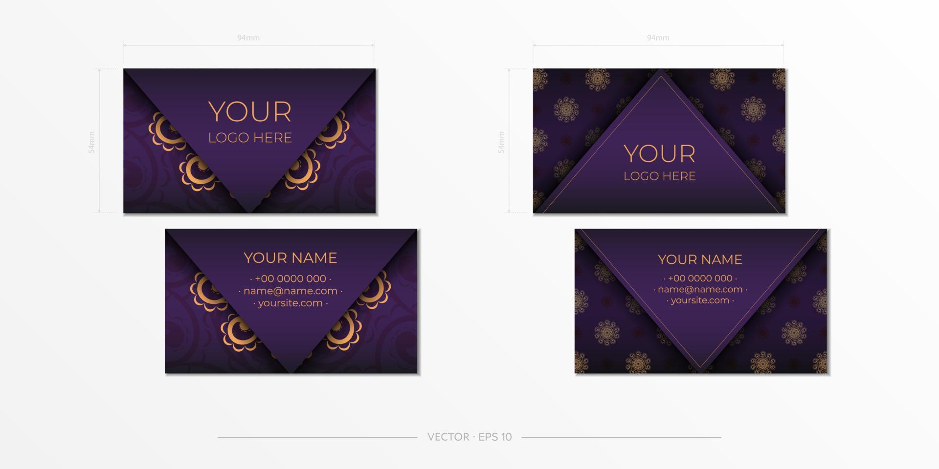 modèle de cartes de visite violet avec cartes de visite ornements décoratifs, motif oriental, illustration. vecteur