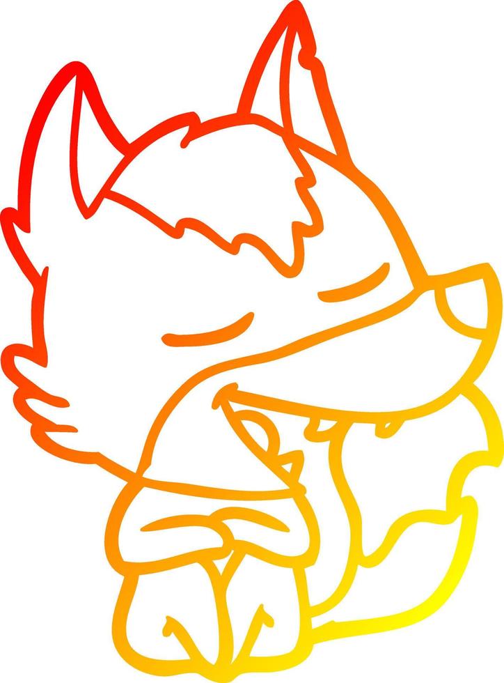 ligne de gradient chaud dessinant un loup de dessin animé assis en riant vecteur