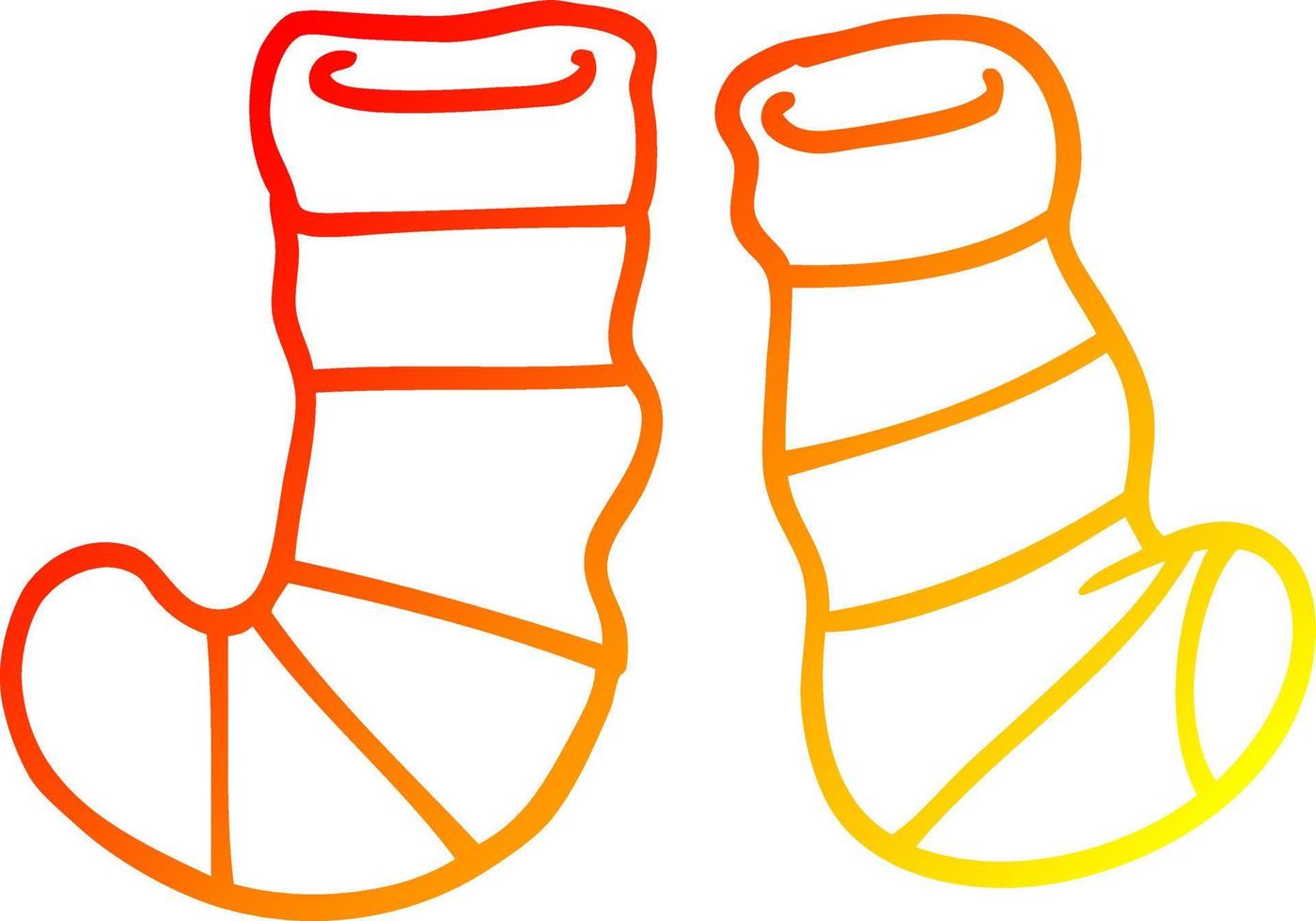 ligne de dégradé chaud dessinant des chaussettes rayées de dessin animé vecteur