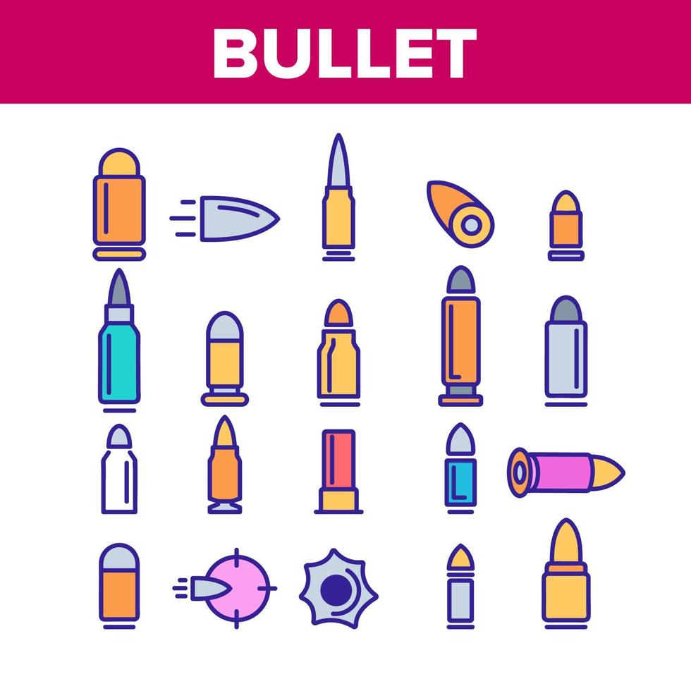 balle, munitions, couleur, icônes, ensemble, vecteur