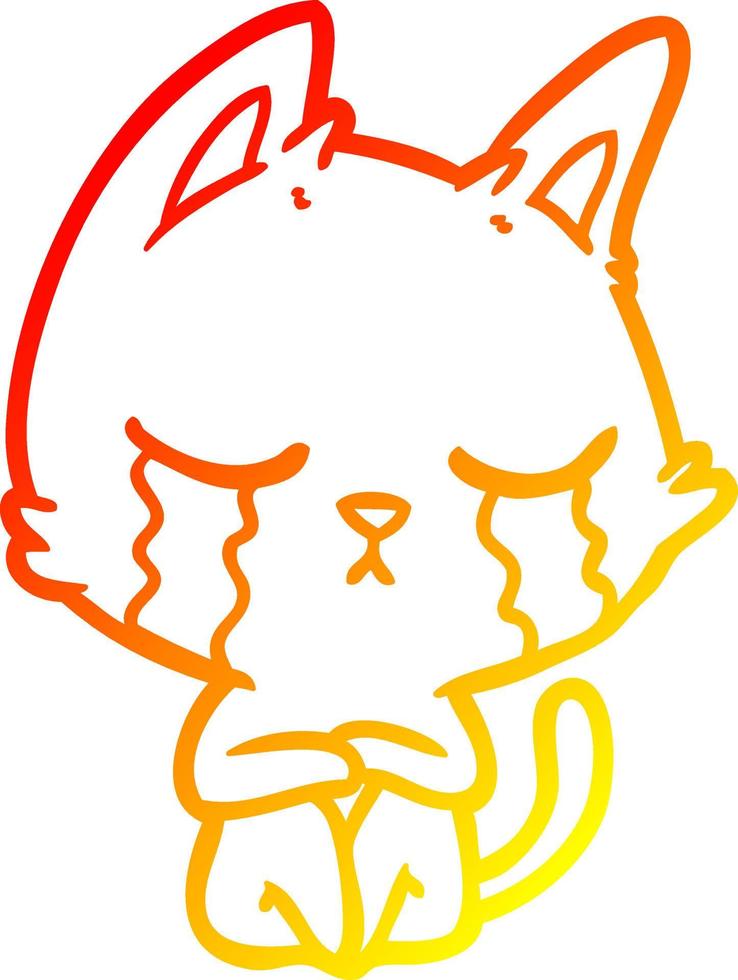 dessin de ligne de gradient chaud chat de dessin animé qui pleure assis vecteur