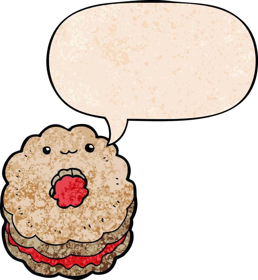 biscuit de dessin animé et bulle de dialogue dans un style de texture rétro vecteur